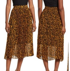 ELIE TAHARI Pleated Leopard Black/Orange Midi Skirt Size 6